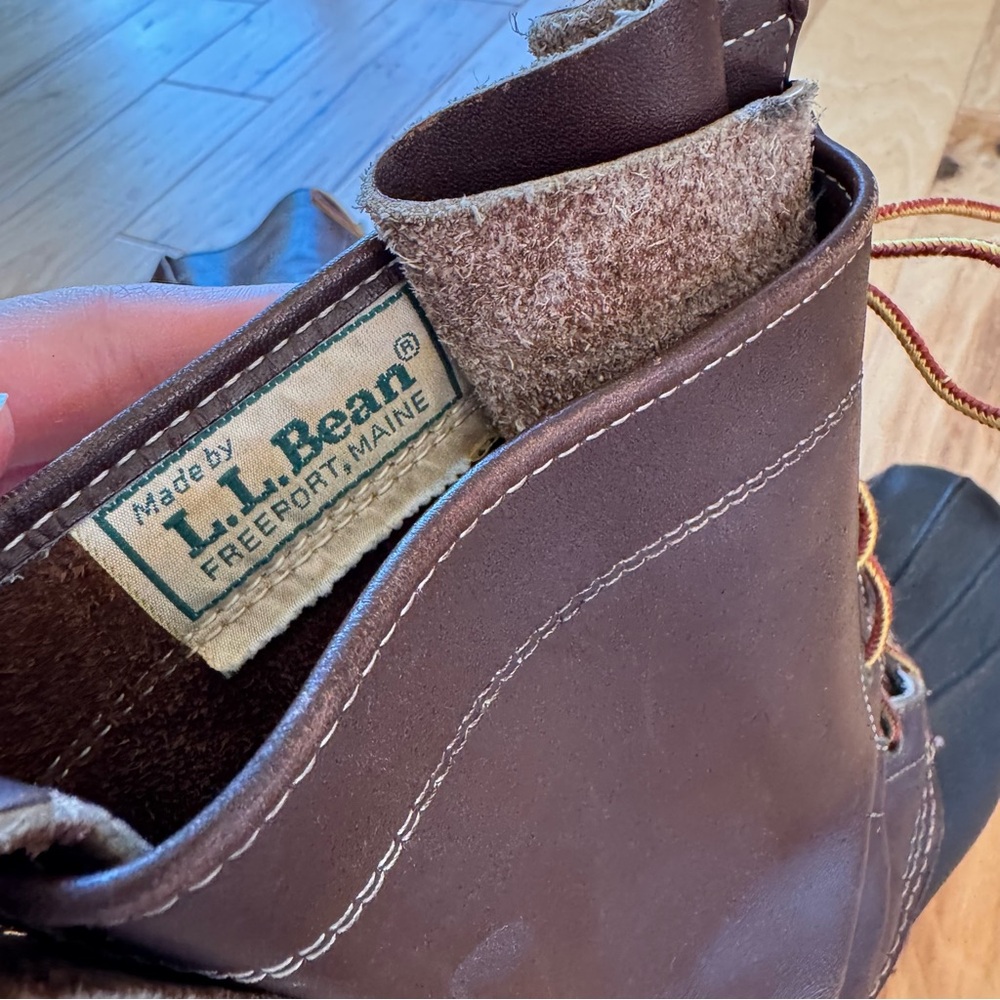 LL Bean Boots vtg men’s 10 eye tall lace up brown leather Sherpa logger size 10 - Picture 12 of 14